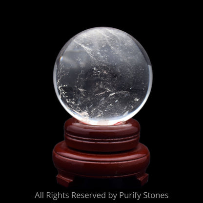 Clear Radiant Quartz Sphere With Wooden Base 75mmx75mm/429g