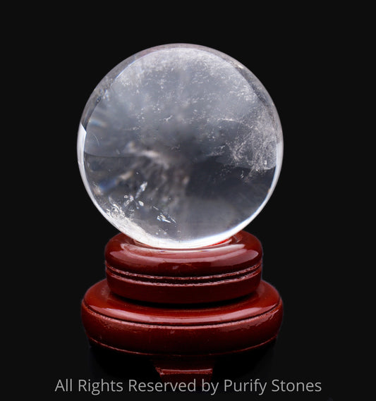 Clear Radiant Quartz Sphere With Wooden Base 75mmx75mm/429g