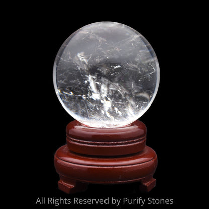 Clear Radiant Quartz Sphere With Wooden Base 80mx80mm/576g