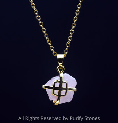 Rose Quartz Necklace With Gold Chain