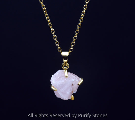 Rose Quartz Necklace With Gold Chain