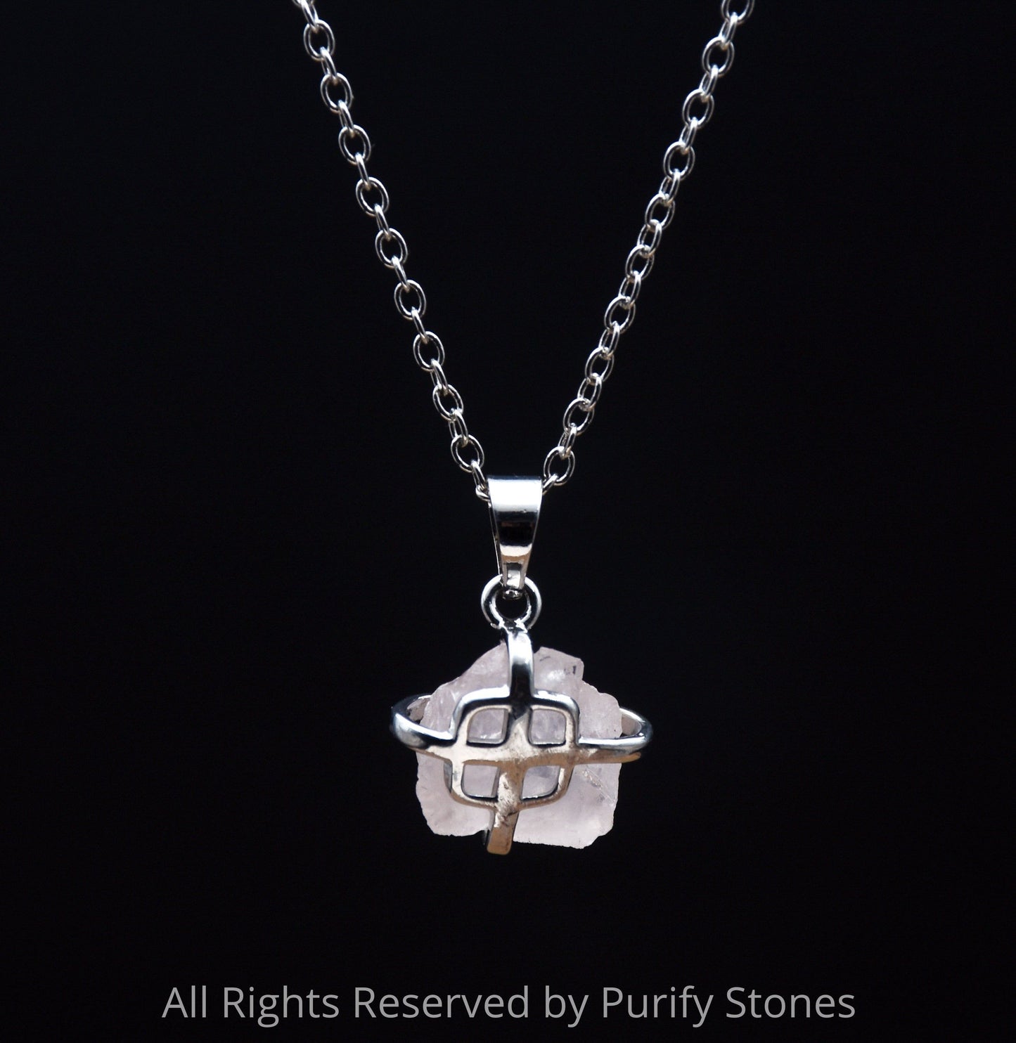 Rose Quartz Necklace With Silver Chain