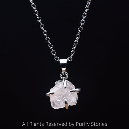 Rose Quartz Necklace With Silver Chain